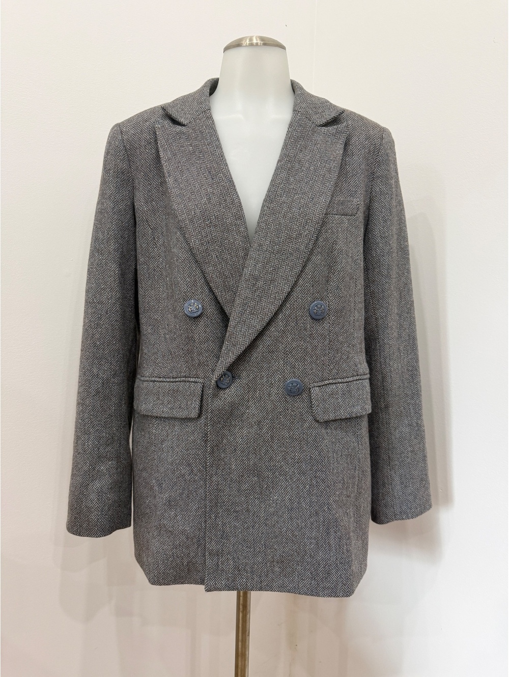 E3 by Etcetera Women's Gray Wool Blend Double Breasted Blazer Size 8